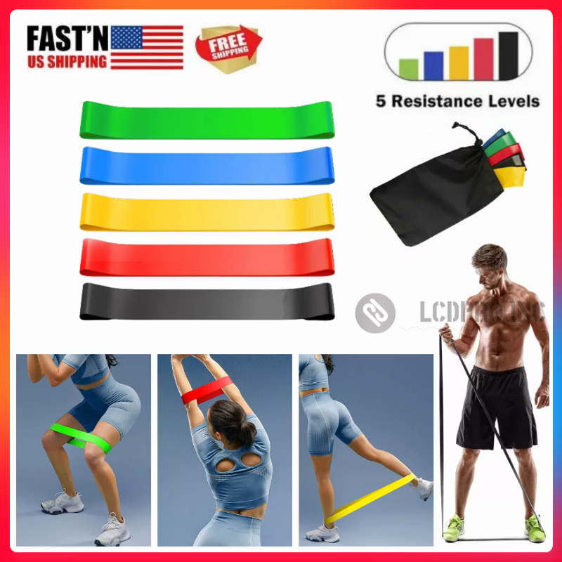RESISTANCE BANDS SET LOOP Exercise Yoga 5pc Elastic Fitness Gym Workout Training