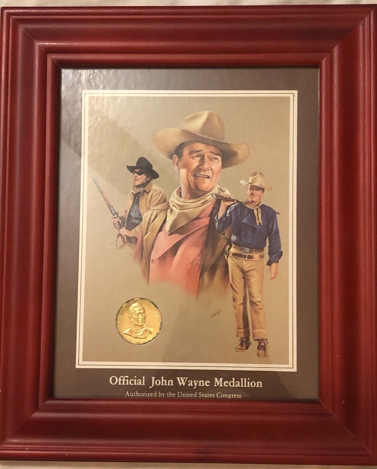 Vintage John Wayne Official Medallion Coin Framed Art Authorized by Congress 