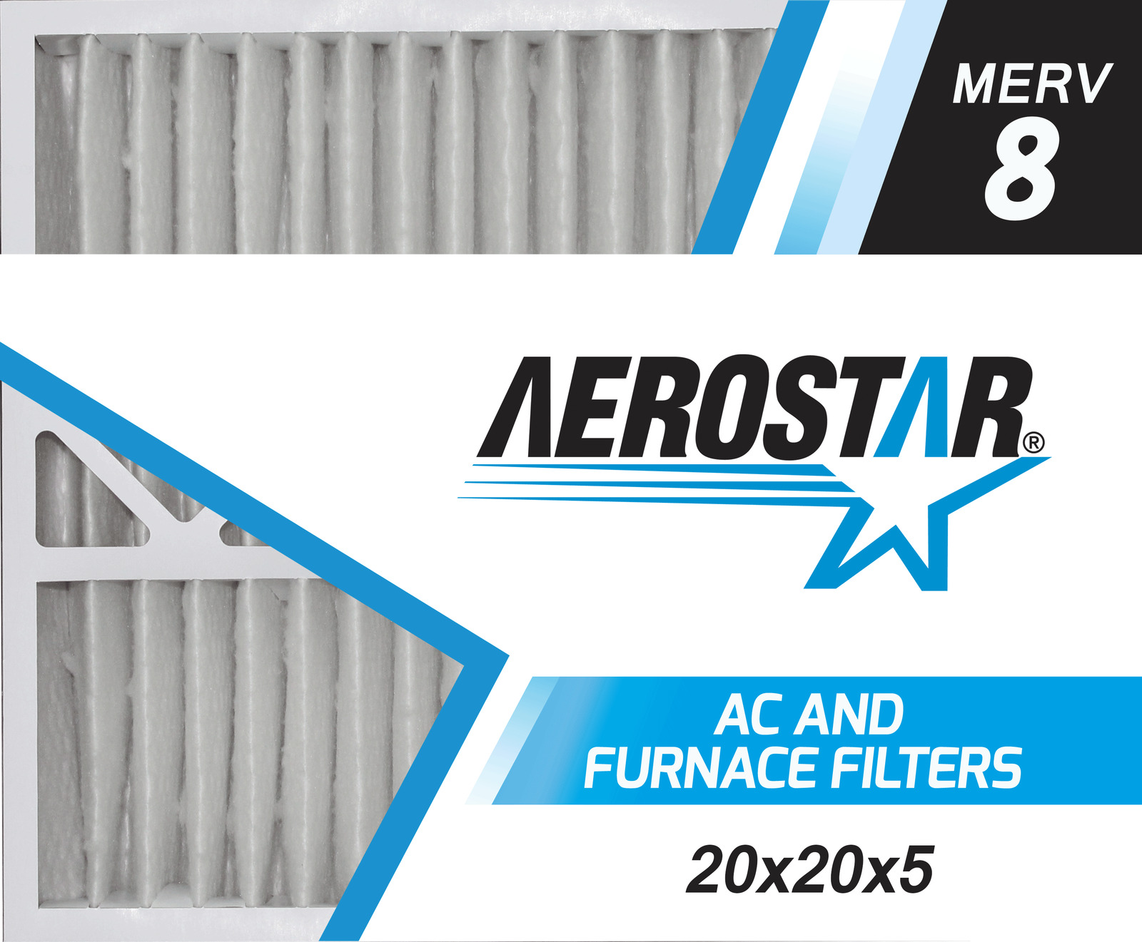 Aerostar 20x20x5 Carrier MERV 8 Furnace Air Filter, 2 Pack