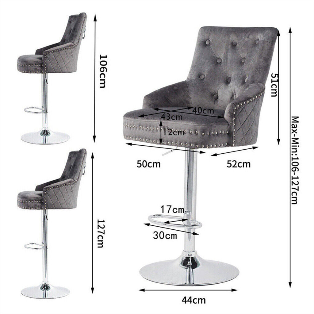 WISFOR Premium Bar Stools Adjustable 360° Swivel Armchair Velvet Chair f Kitchen