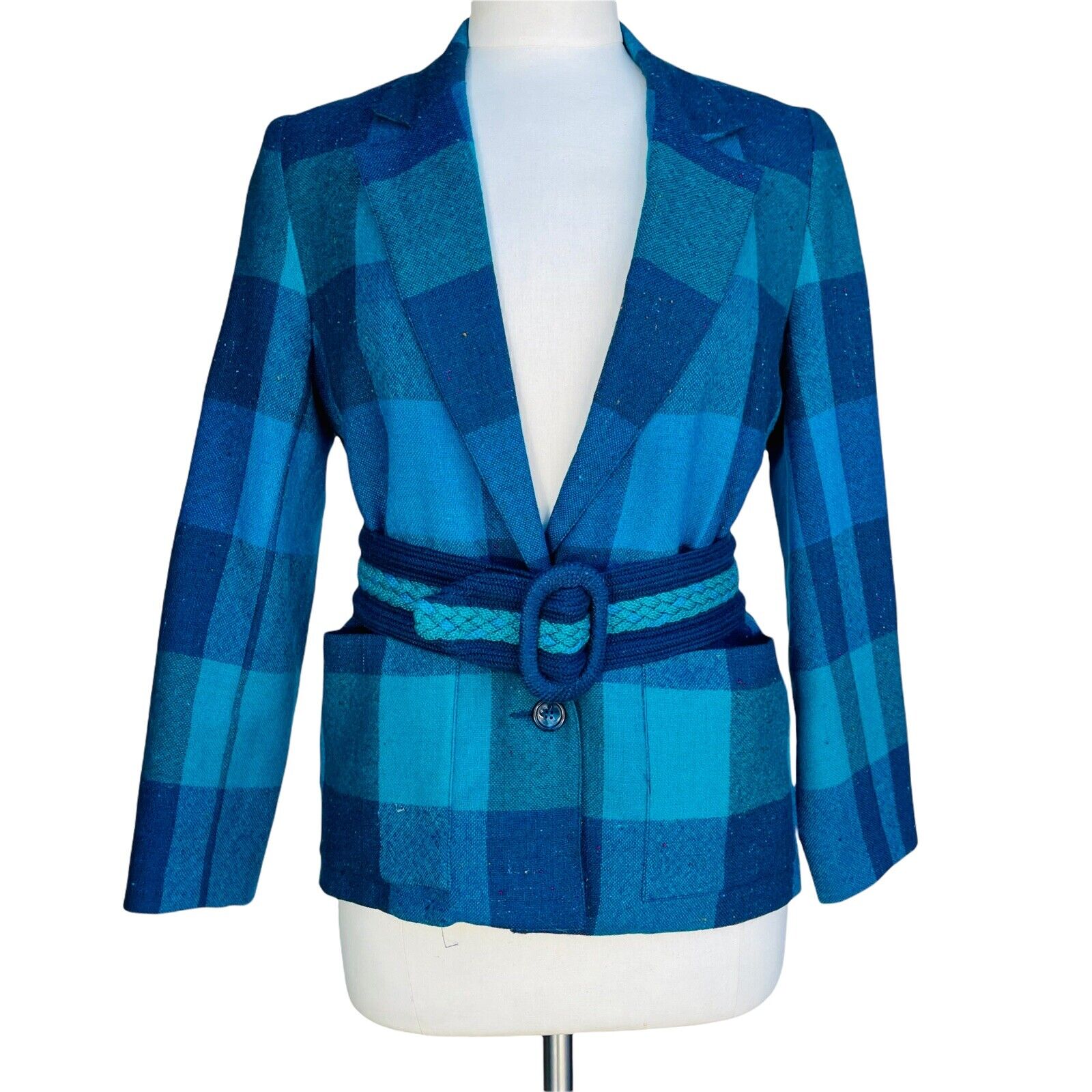 Vintage LORCH Plaid Pure Wool Blazer Women’s Size 4 Classic Pocket Belted