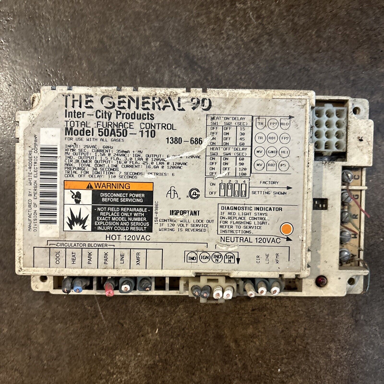 50A50-110 THE GENERAL 90 White Rodgers Total Furnace Control Board 1380-686