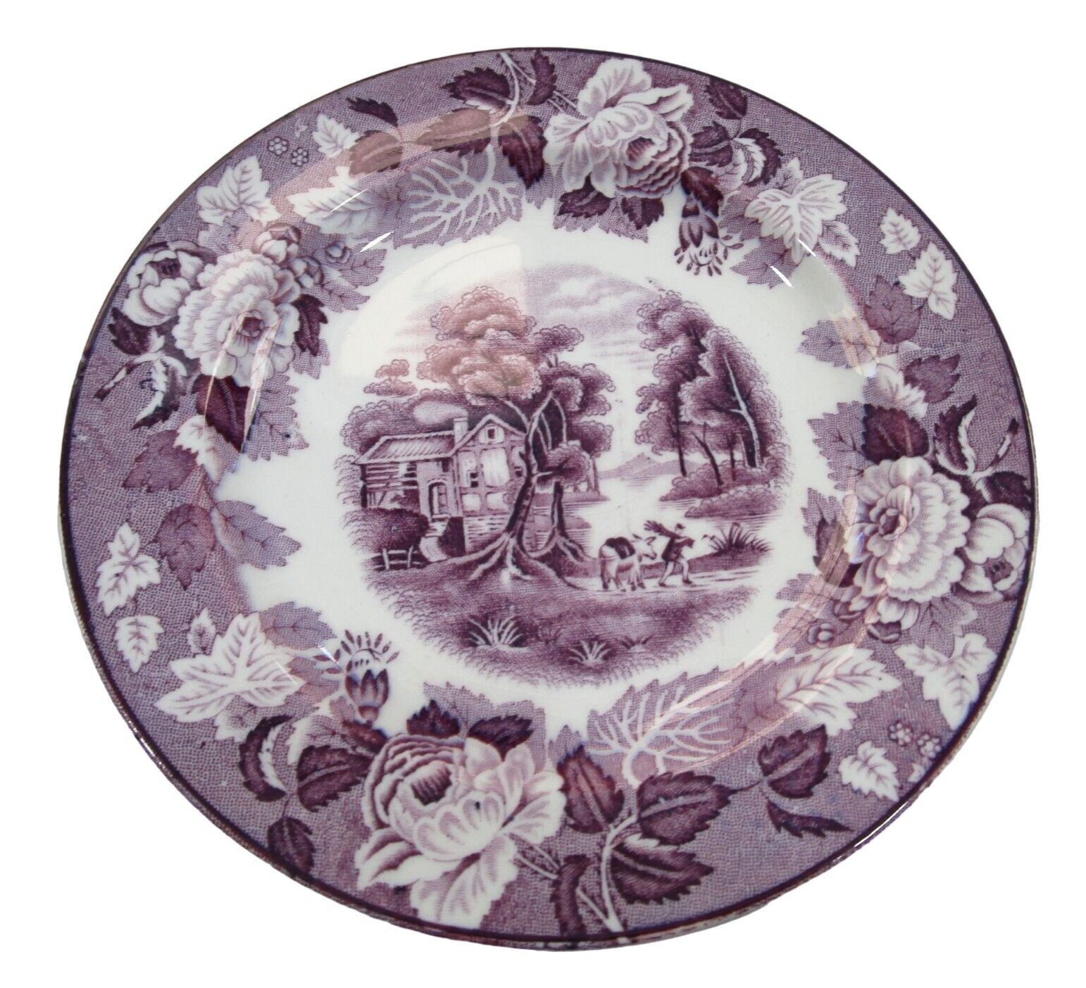Woods Ware English Scenery Purple Pastoral Floral Bread Butter Plate GUC 1917