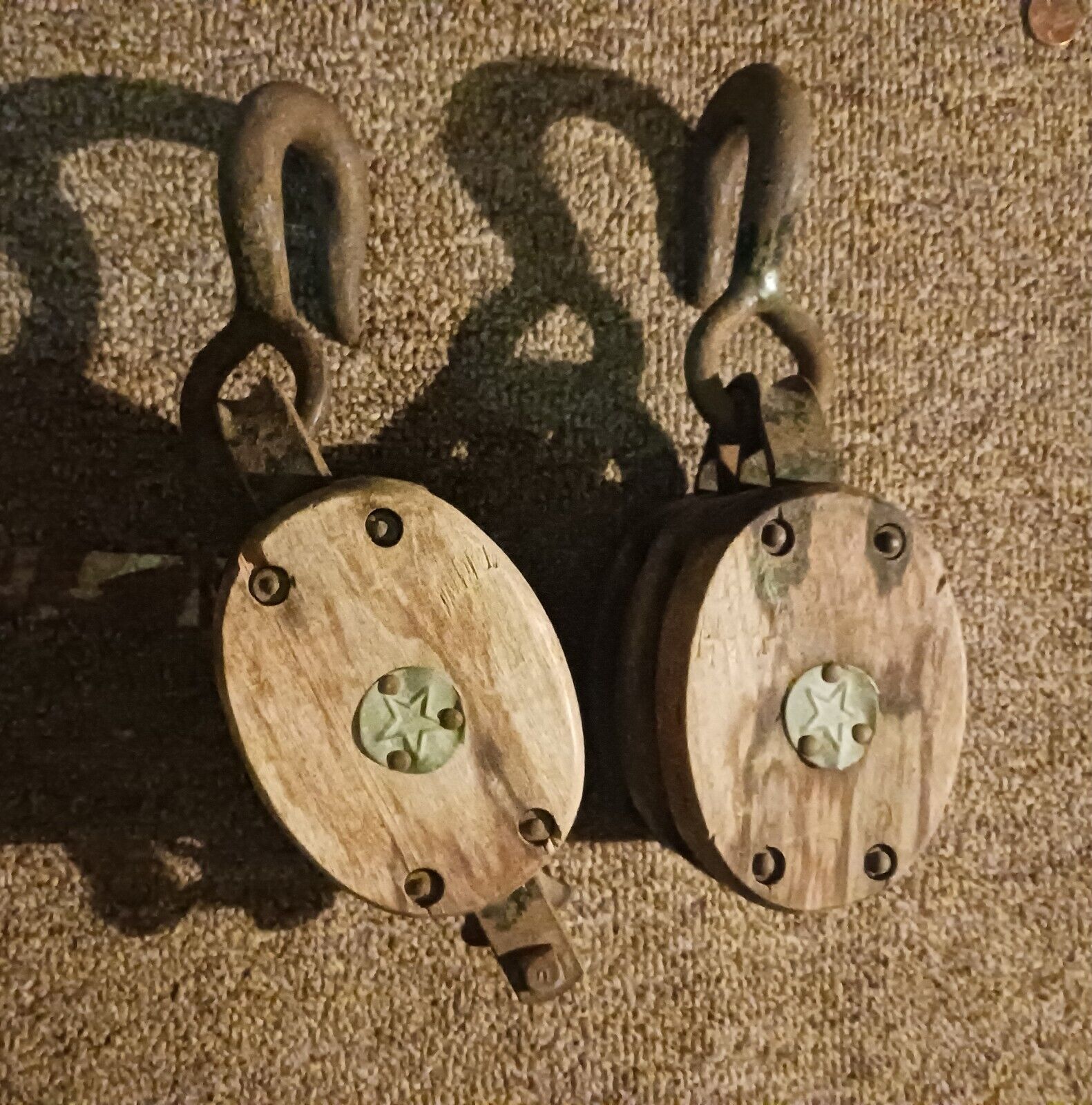 Lot Of 2 Antique Wodden Pulleys Nautical Barn Wood Pulley