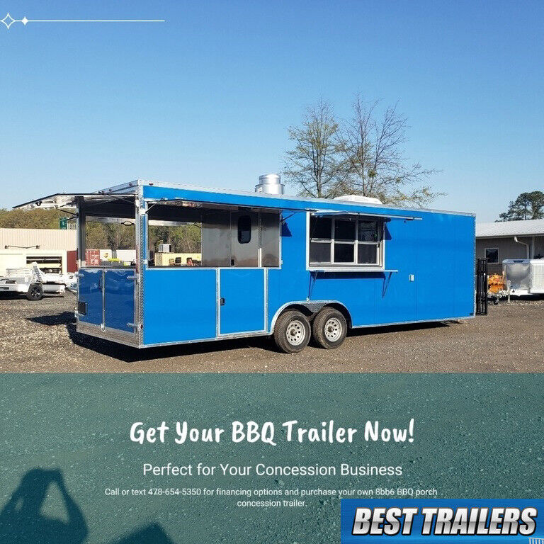 2024 cargo BBQ concession trailer vending porch w gullwing enclosed porch