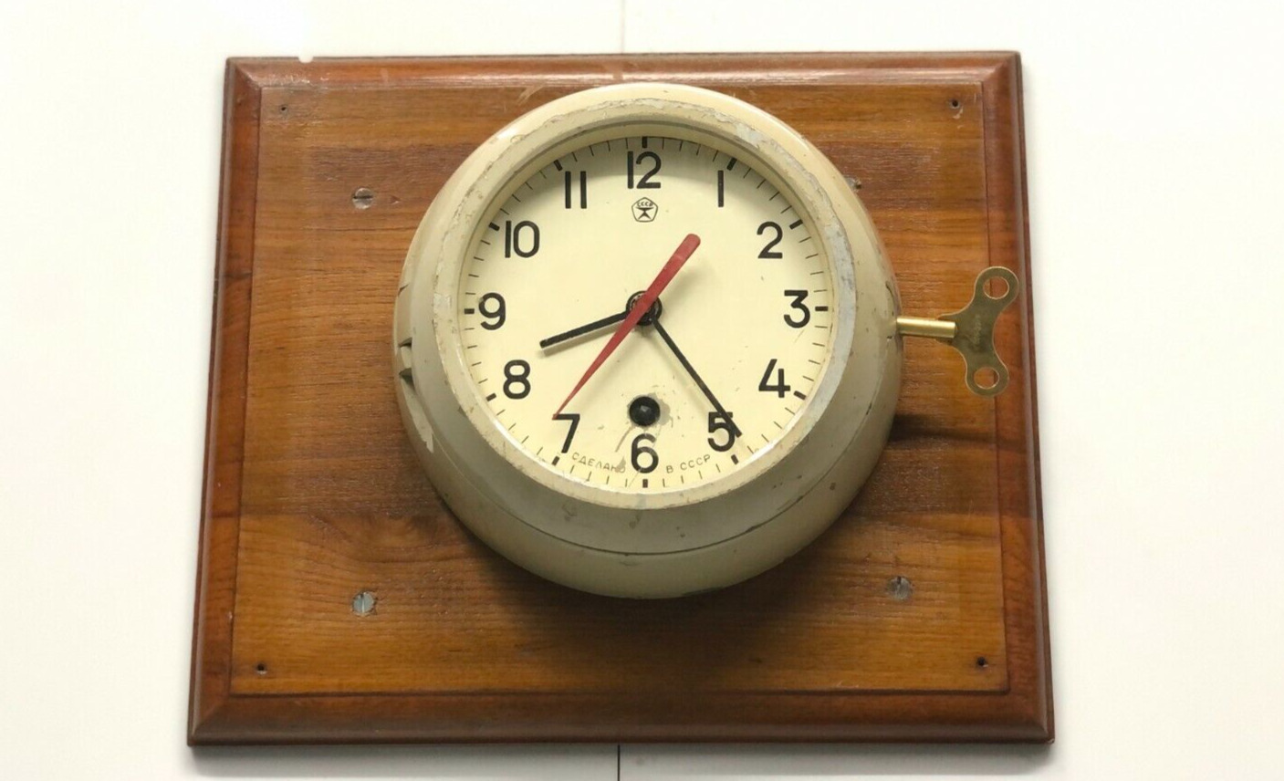 Original Vintage Old CCCP Ship Salvaged Russian Key Winding Submarine Wall Clock