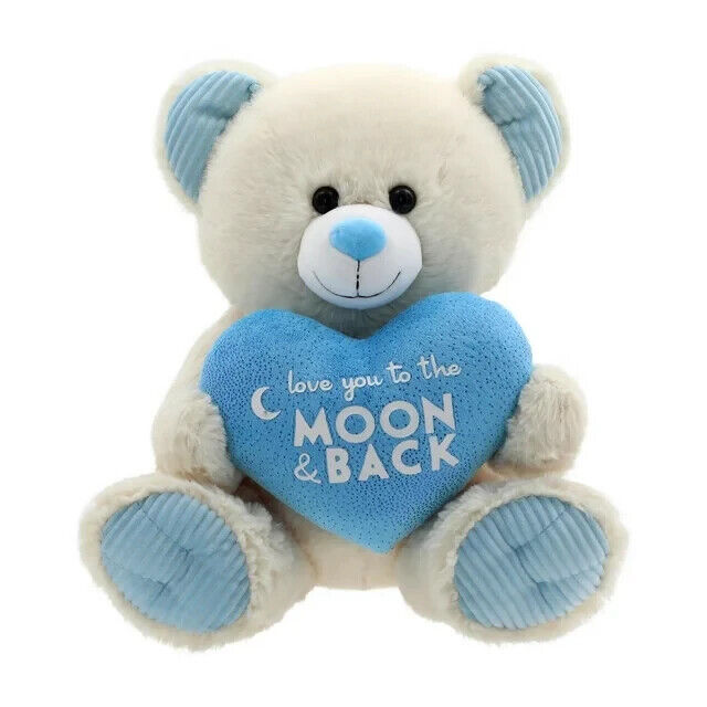 Mother Day 14 inch Plush Cream Bear with Blue Heart Love You to The Moon & Back