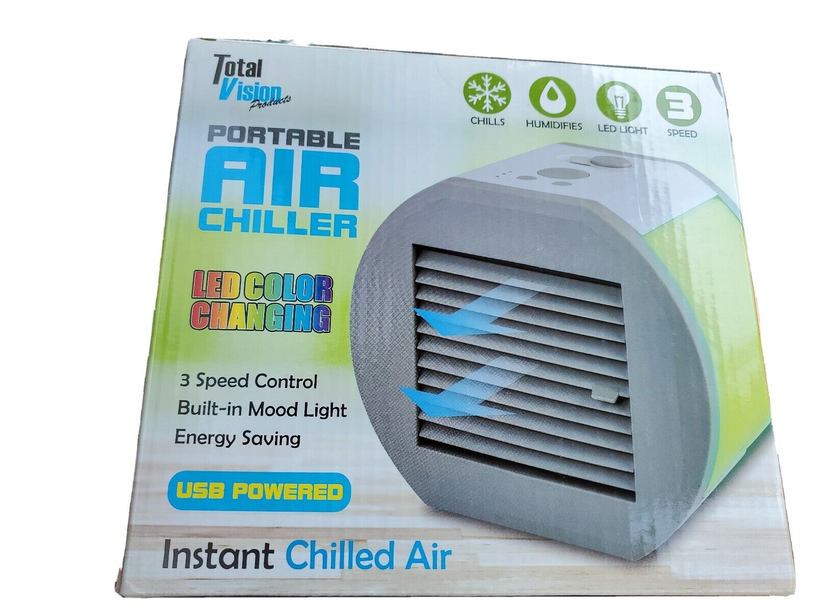 Portable Air Chiller With Led Color Changing Lights, USB Plug and 3 Speeds