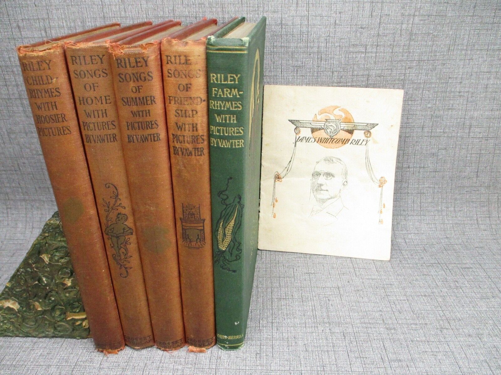 James Whitcomb Riley book lot of 5 w small booklet Vintage Hardcover Red