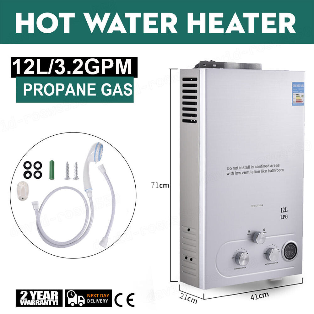 12L/24KW LPG Propane Gas Water Heater On-Demand Instant Hot Boiler + Shower Kits