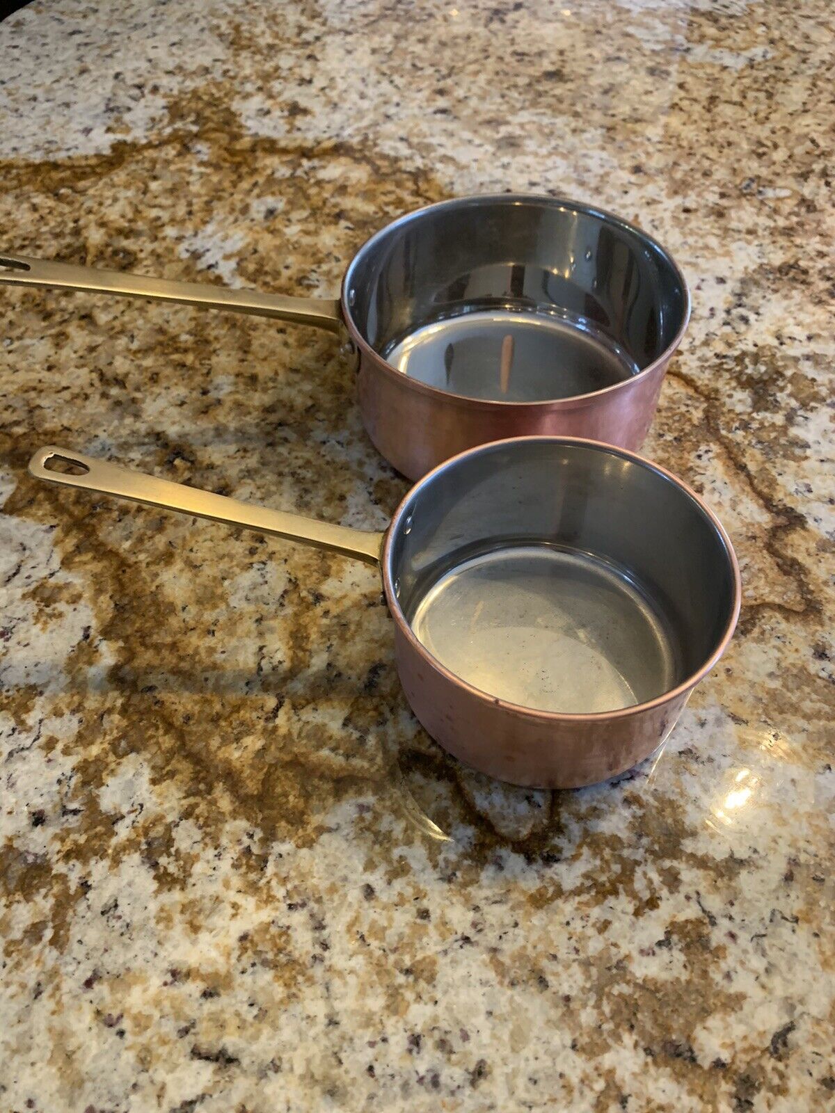 2 VTG Copper Pots Sauce Pans  Brass Handles Made in Portugal 5 1/4
