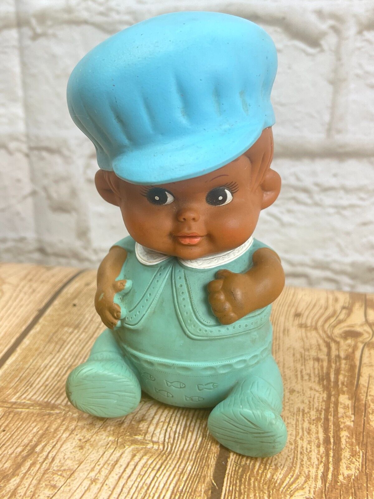 Vintage Squeaker Rubber Baby Toy Iwai 1968 Japan Girl Boy Hat African American