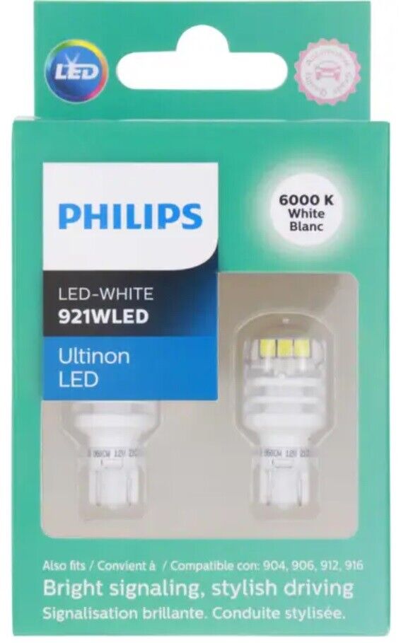 2pcs Philips 921 LED 6000k Super Bright White T16 Back up Reverse Light bulb