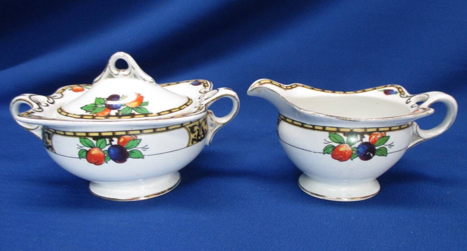 STAFFORDSHIRE FINE PORCELAIN BY MADDOCK FRUIT DECORATED SUGAR AND CREAMER
