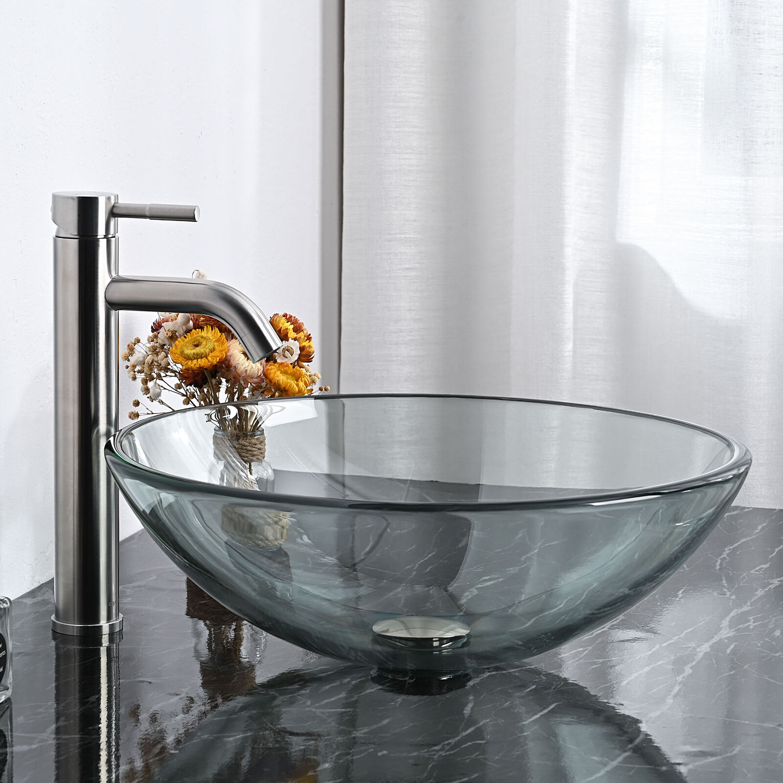 Bathroom Vessel Sink Glass Wash Basin Round Bowl Countertop Sink lavatory 16\'\'