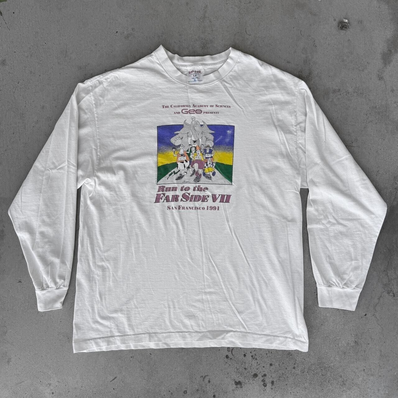 Vintage 1991 Run To The Far Side Marathon Long Sleeve T Shirt XL Runner Promo