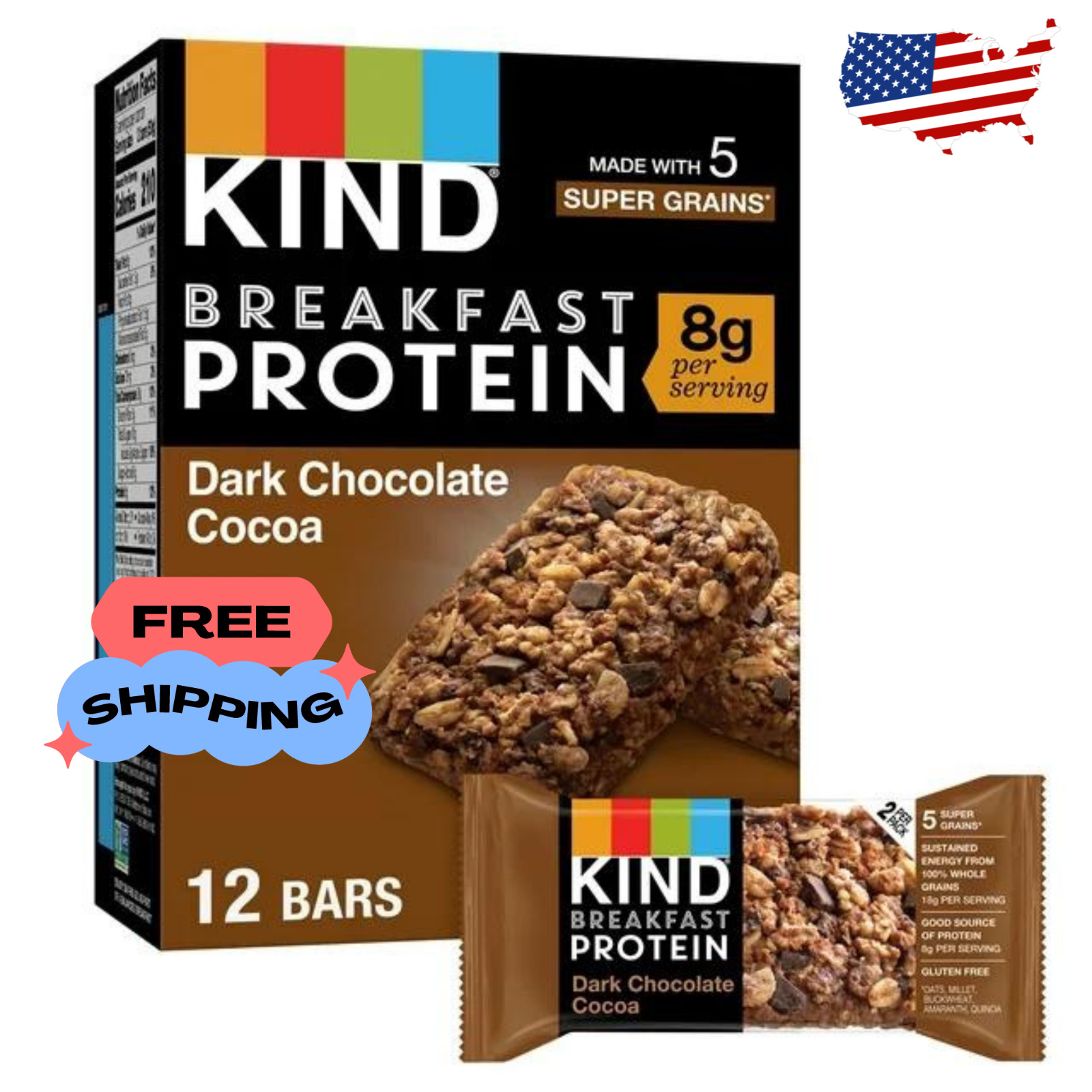 KIND Breakfast Gluten Free Dark Chocolate Cocoa Protein Snack Bars - 12 Count