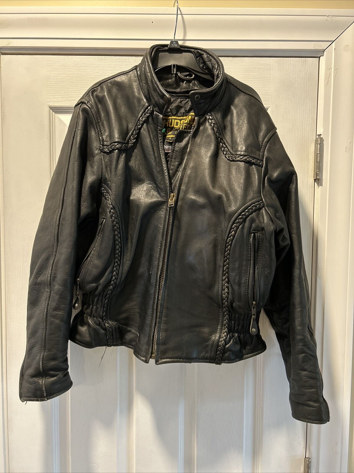 vintage hudson leather Motorcycle Black Leather Jacket Braided Leather