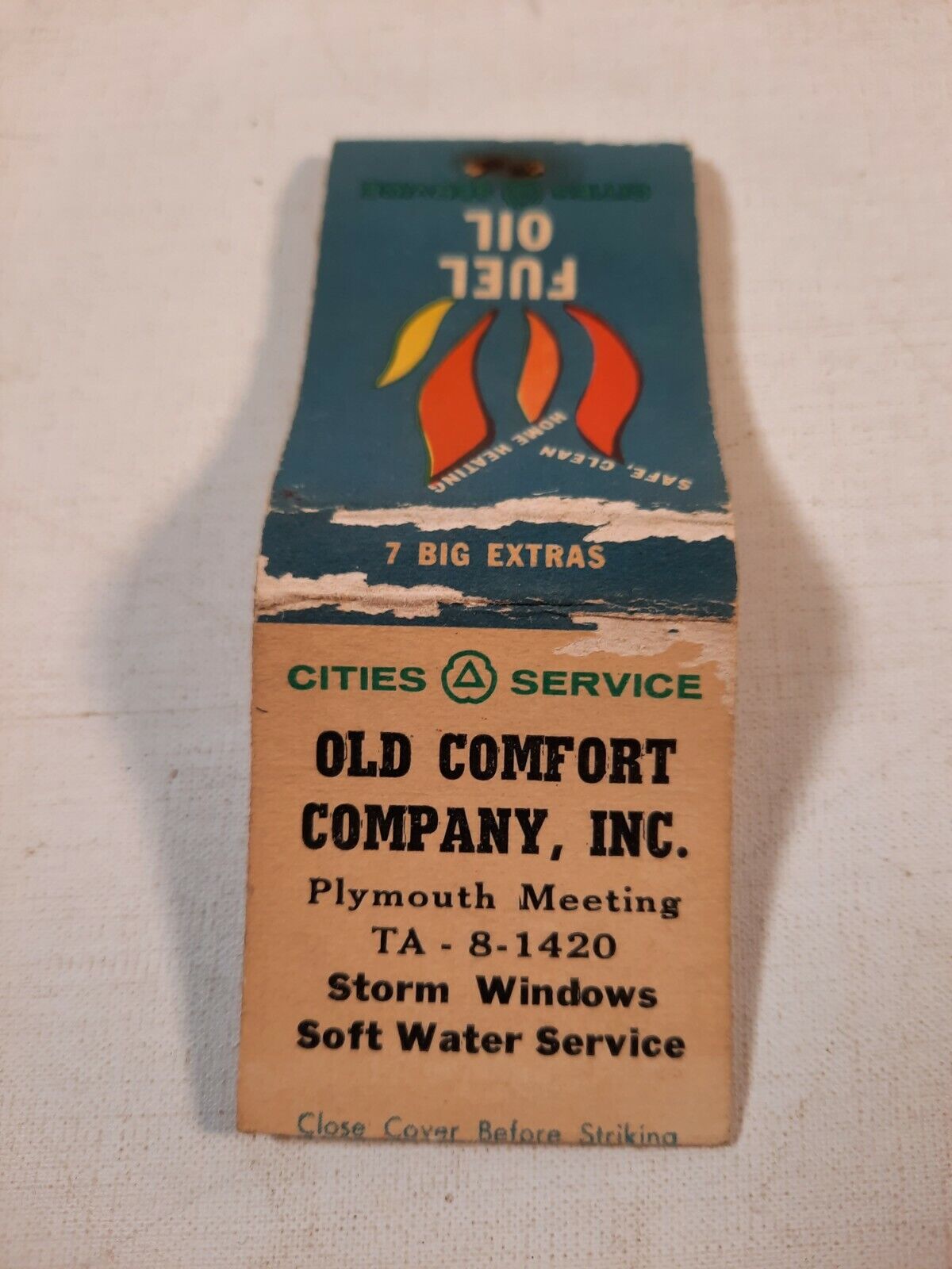 Vtg old comfort company fuel oil matchbook cover empty cities service 
