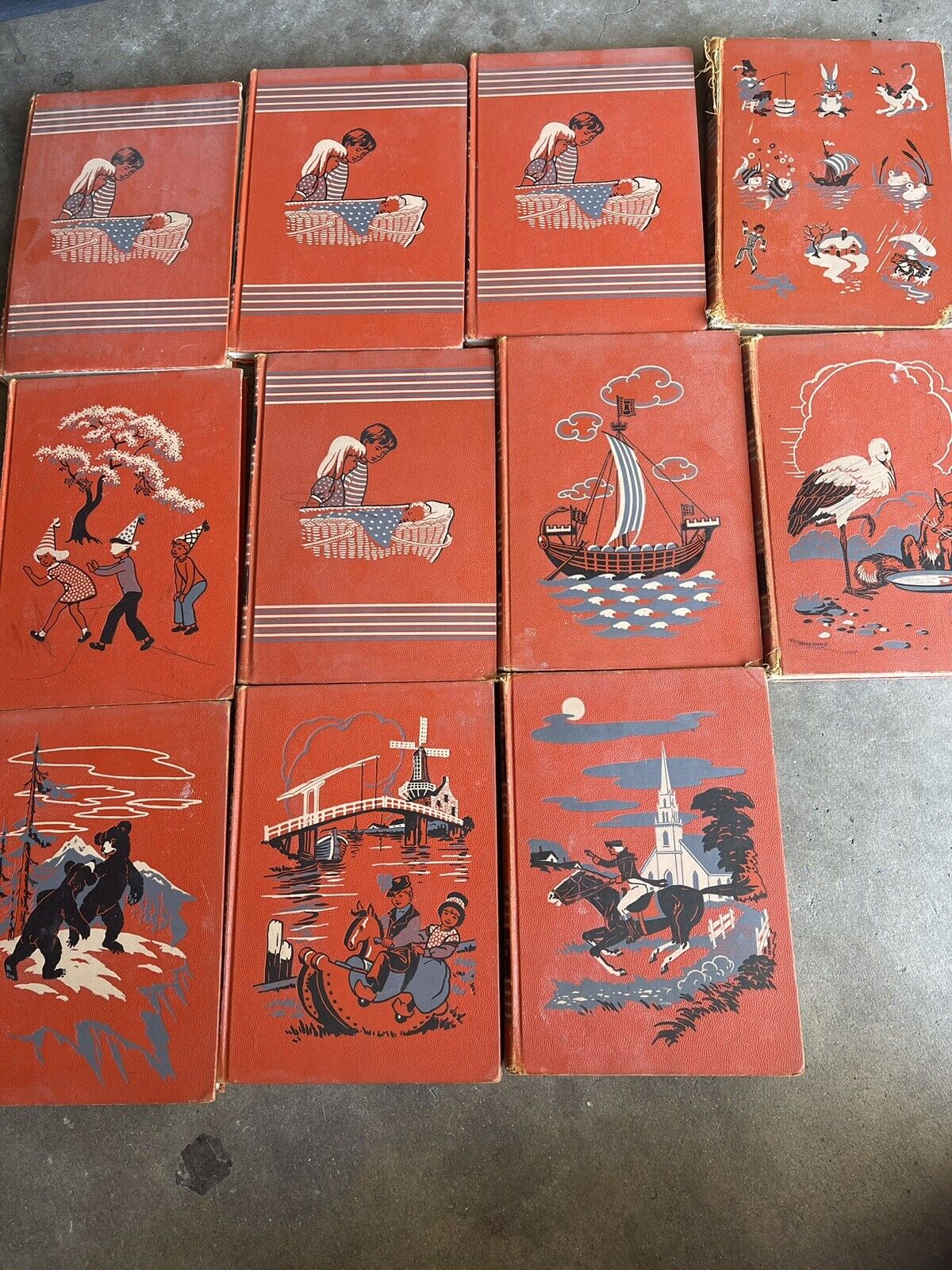 Childcraft, Vintage, 1947 Book Set, Orange Hardcover Volumes 11 Books