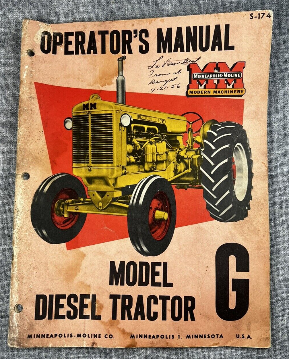 1954 Minneapolis Moline Model G Diesel Tractor Operator\'s Manual Book