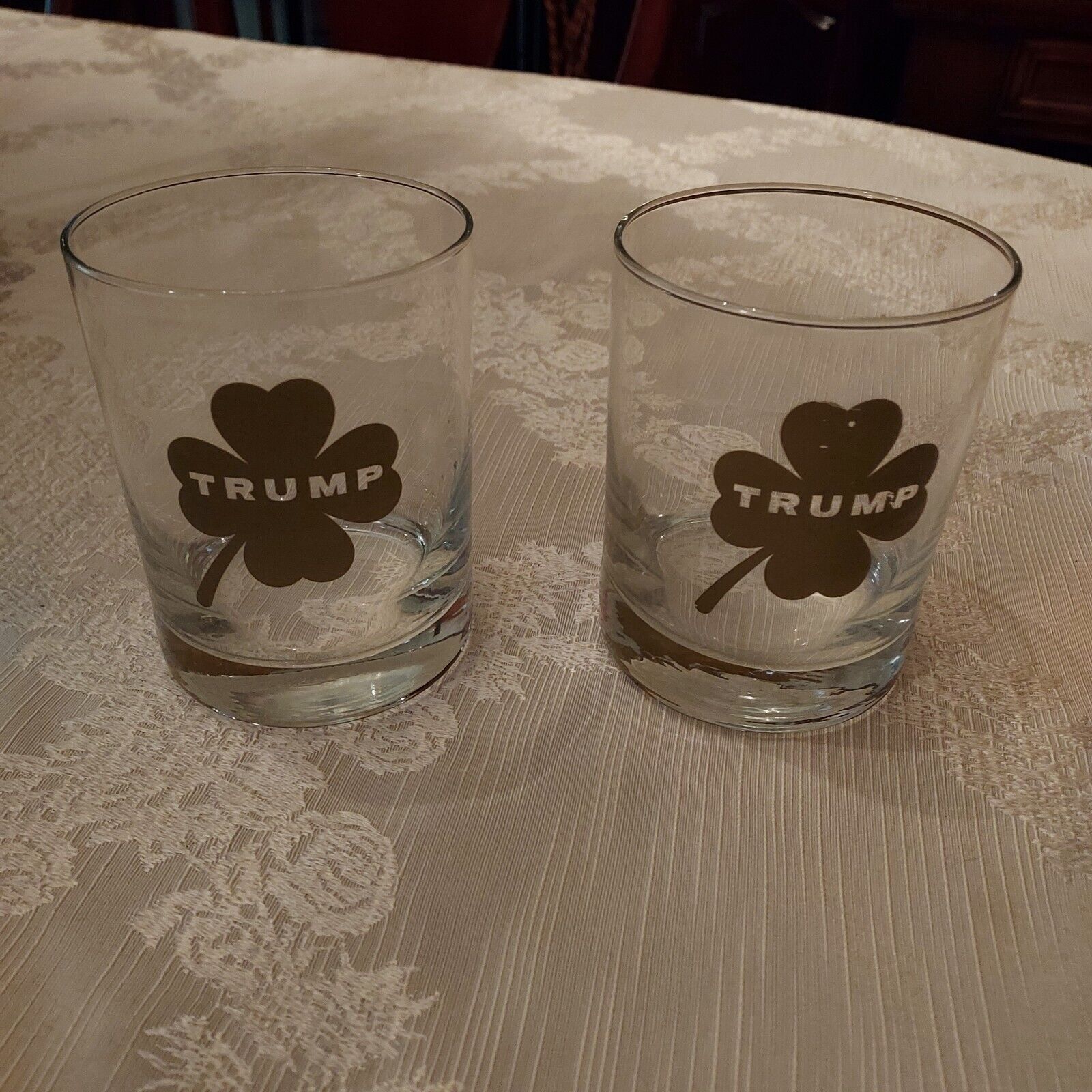 President Donald J. Trump Beverage Glass w/ Four Leaf Clover Design Lot of 2