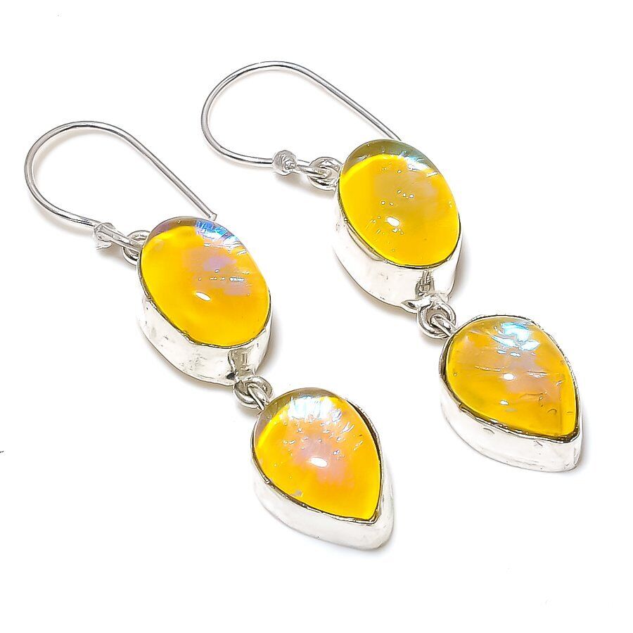 Yellow Triplet Opal Gemstone 925 Sterling Silver Gift Earring 2.17\