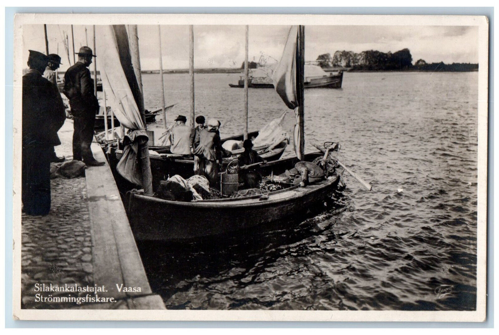 Vaasa Finland Postcard Herring Fishermen Stream fisherman 1929 Vintage Posted