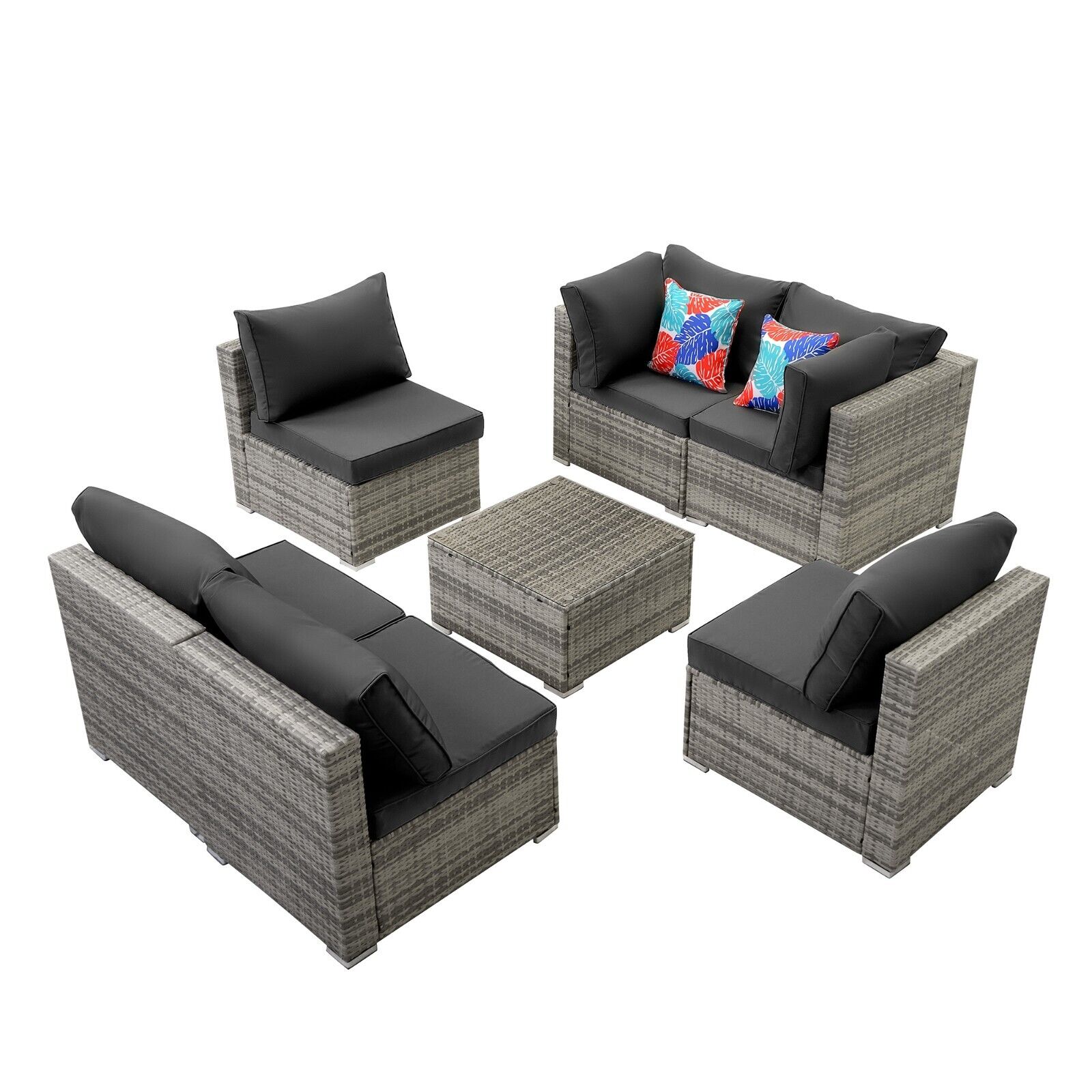 Mondawe 7 Piece Patio Outdoor Wicker Conversation Sofa Set w/Cushions,Pillows