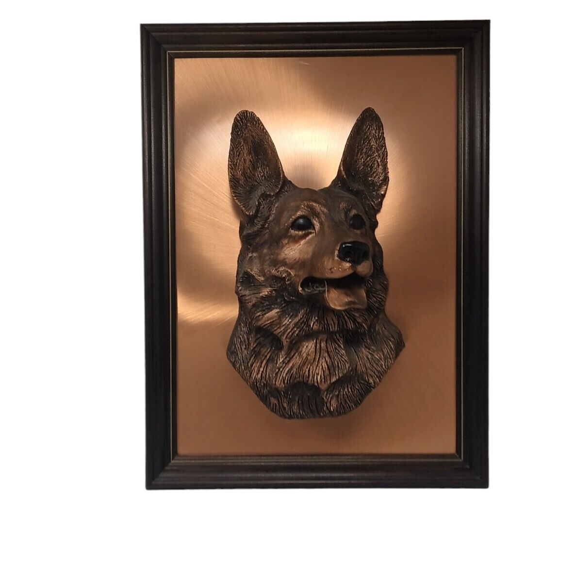 Vintage German Shepherd Framed 3D Copper Sculpture 1970s John Louw Signed