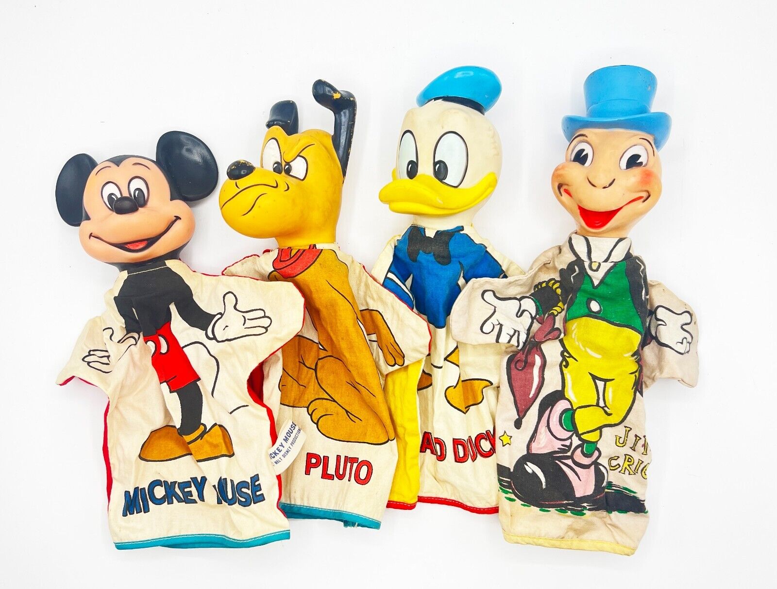 1950\'s Disney Mickey, Donald, Pluto, Jiminy Cricket, Vintage Hand Puppets