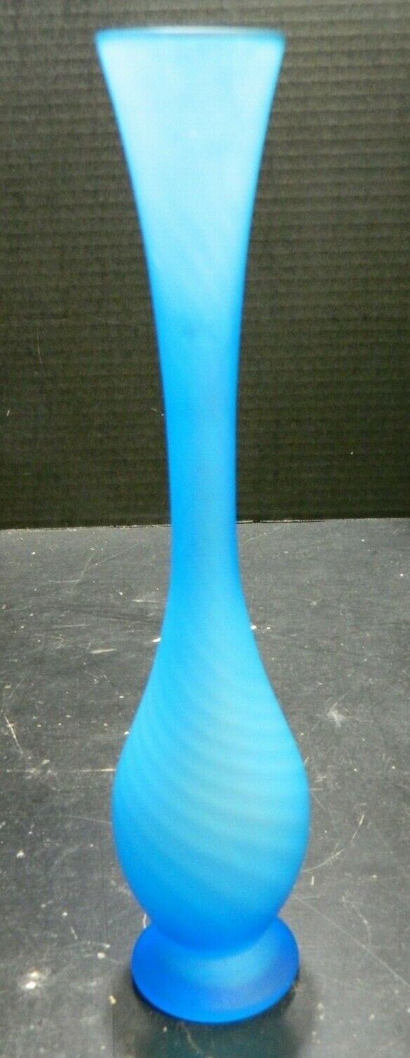 Vintage Footed Satin Cobalt Blue Swirl Glass Vase 11\