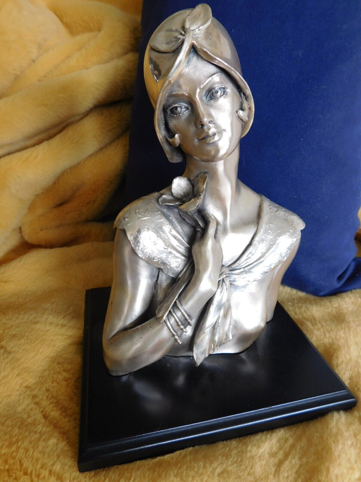 Vintage 1991 Laminated Silver Deco Gatsby lady Figurine Vittorio Tessaro Italy