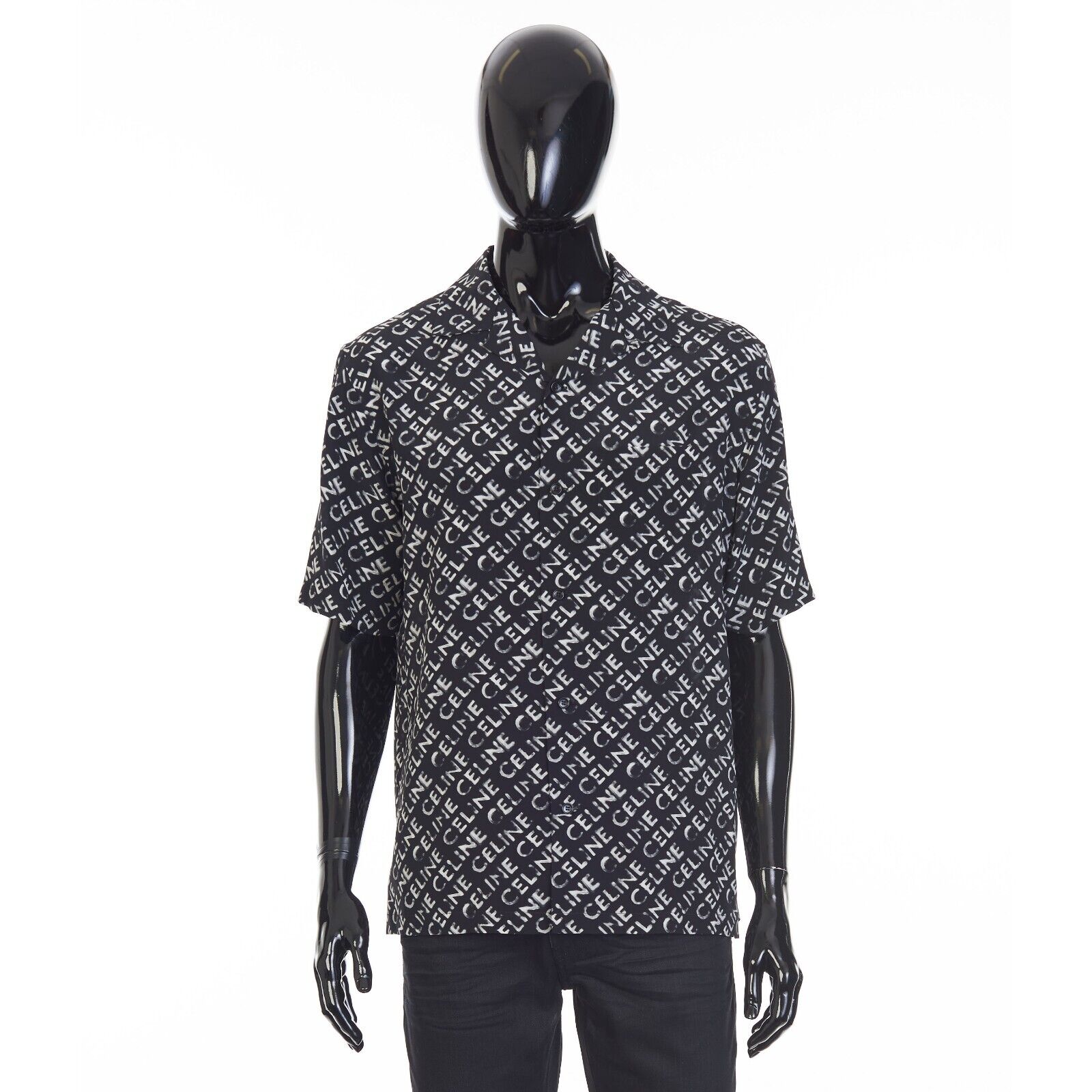 CELINE 1450$ Black Hawaiian Shirt - Celine Print, Crepe De Chine Silk, Loose Fit