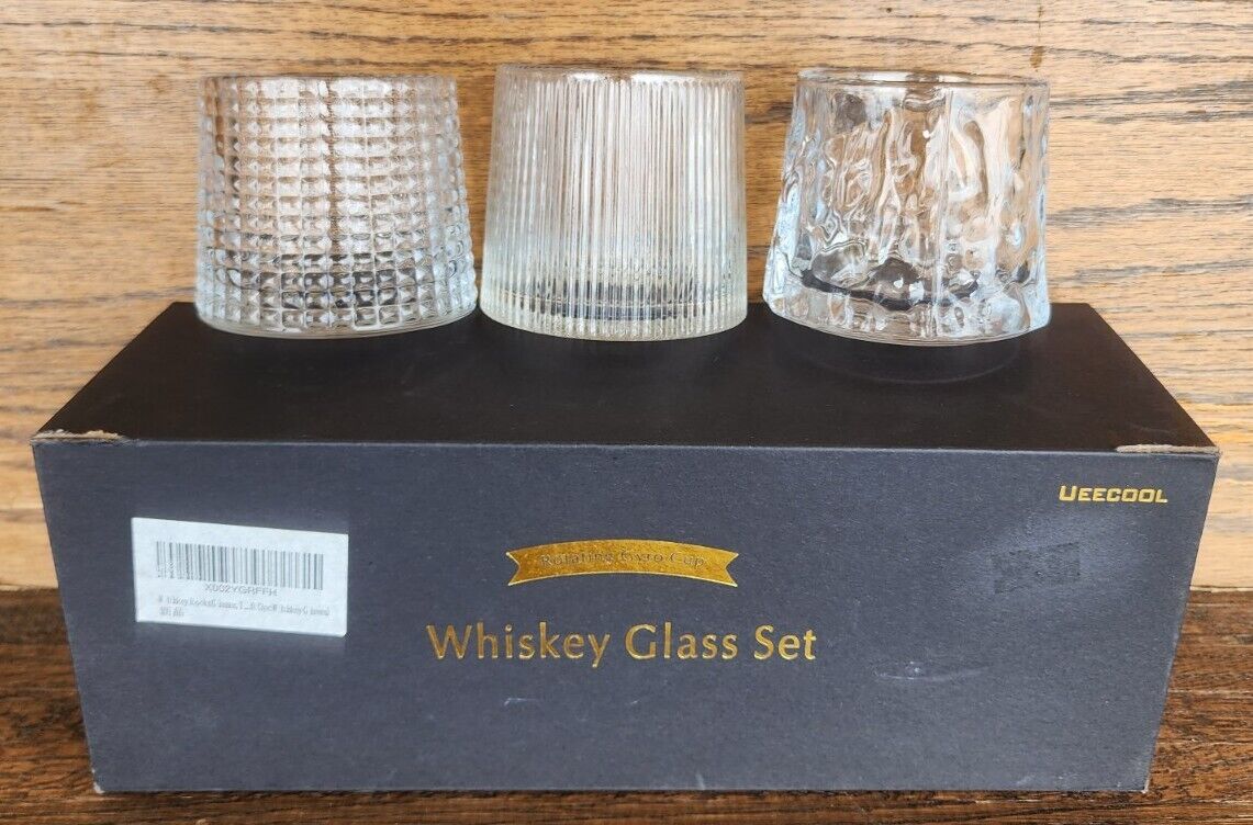Set of 3 Crystal Whiskey Glasses Rotatable Old Fashioned Whiskey/Rum Glasses