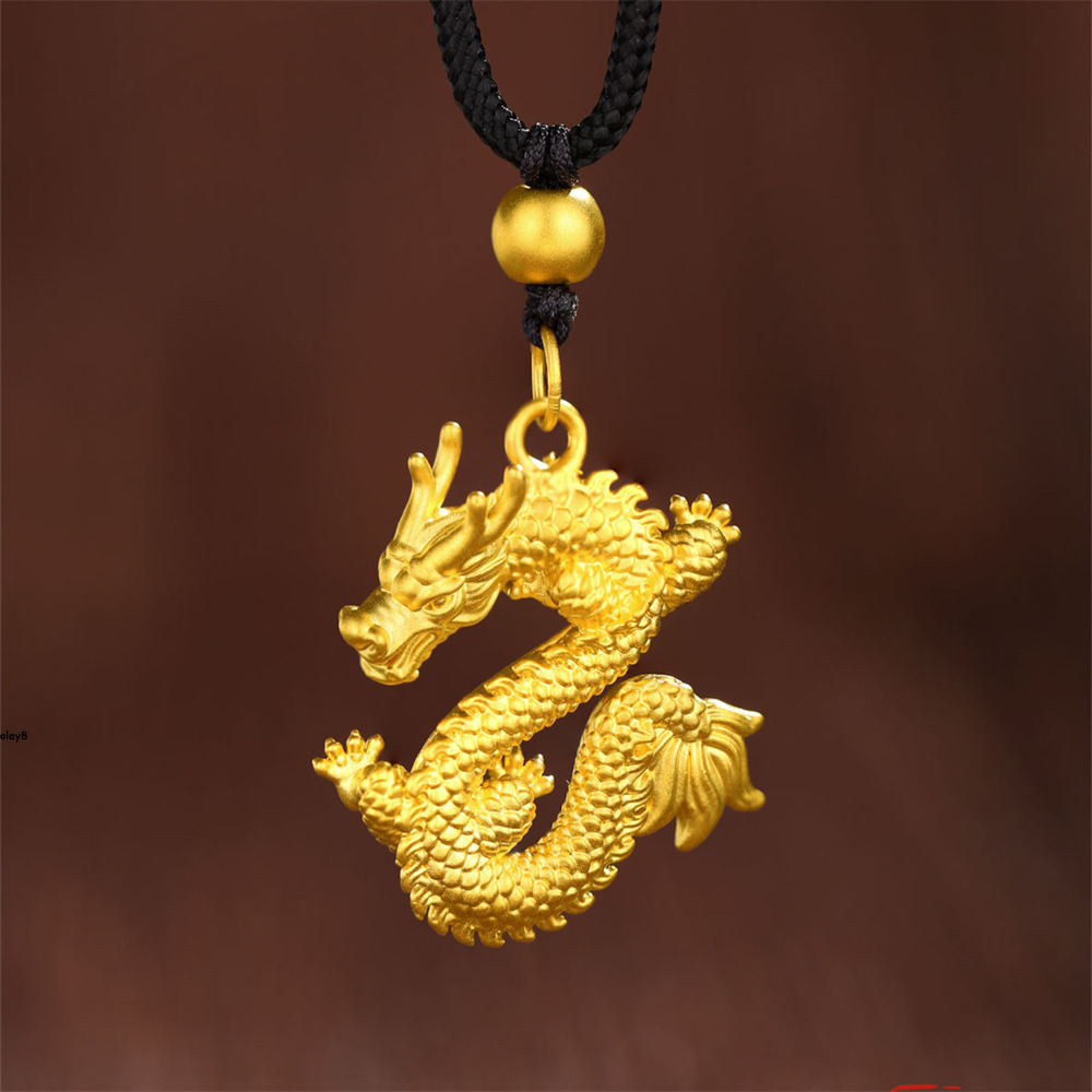 1pcs Pure 999 24K Yellow Gold  Women Lucky Dragon Pendant Necklace 1-1.2g