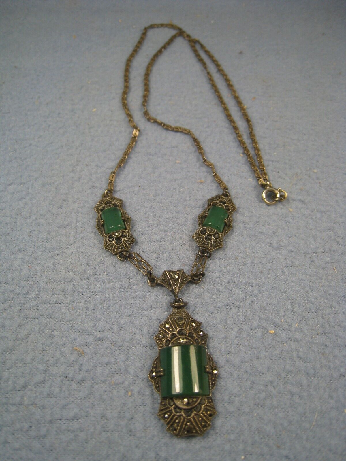 Nice Vintage Art Deco Style German Necklace with Green stones Marked Sterling