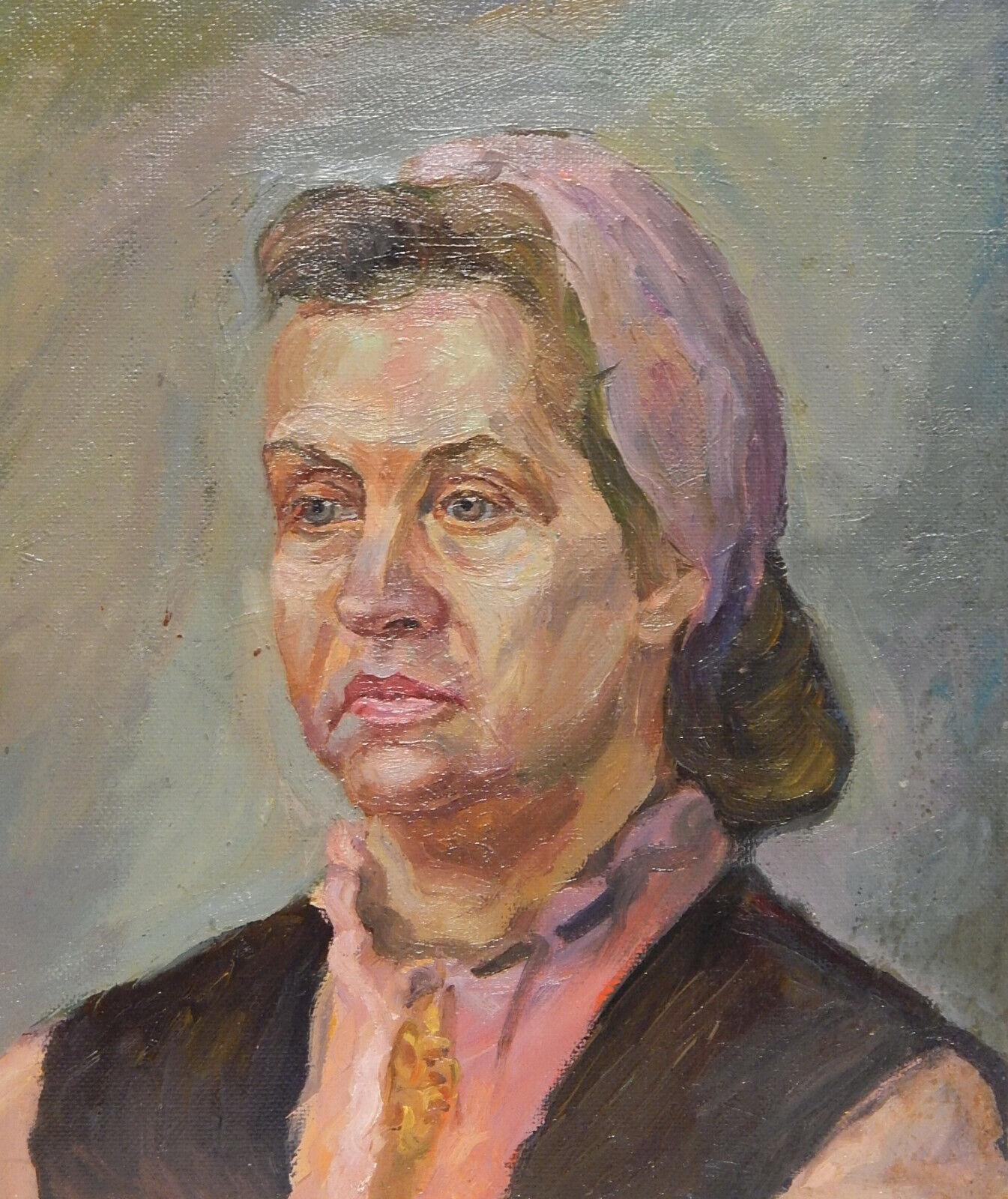 Woman Female Portrait Original Antique Oil Painting Vintage Soviet Art 1930s