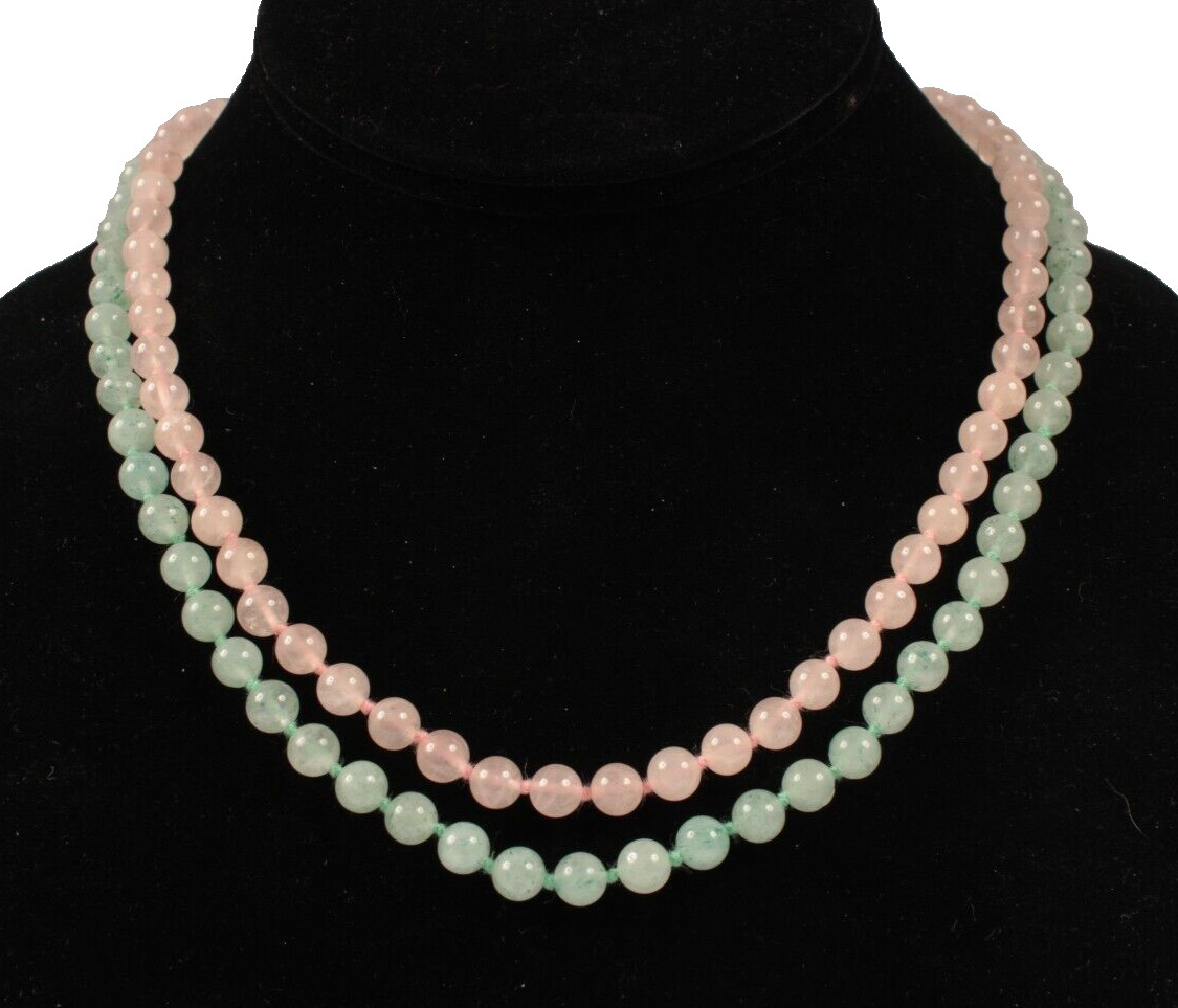 Vintage Pink and Green Jade Bead Necklace 38 Inches Jeweler\'s Estate