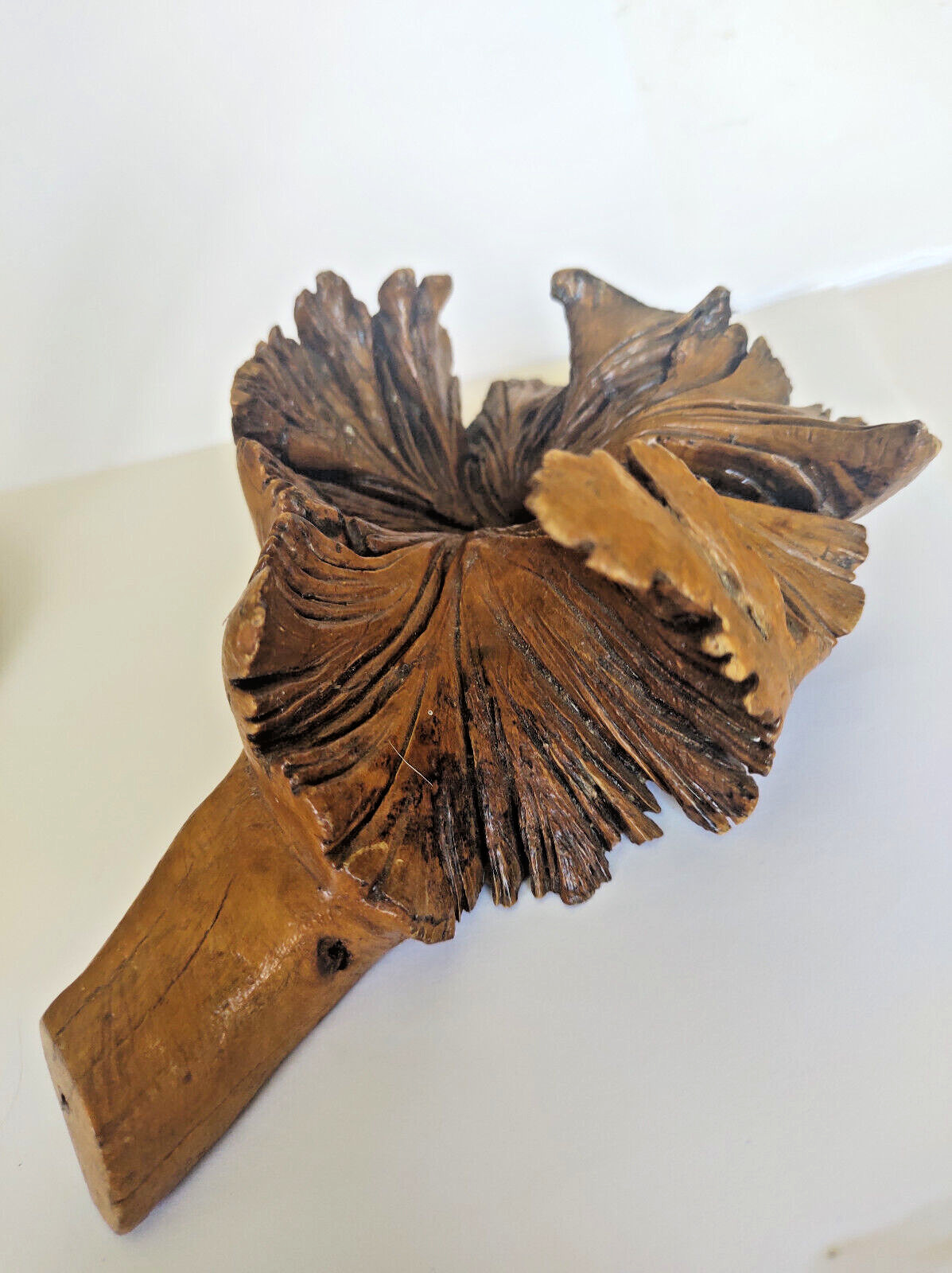 Hand Made Natural Art Burl Wood Flower Carving  1960\'s Canada