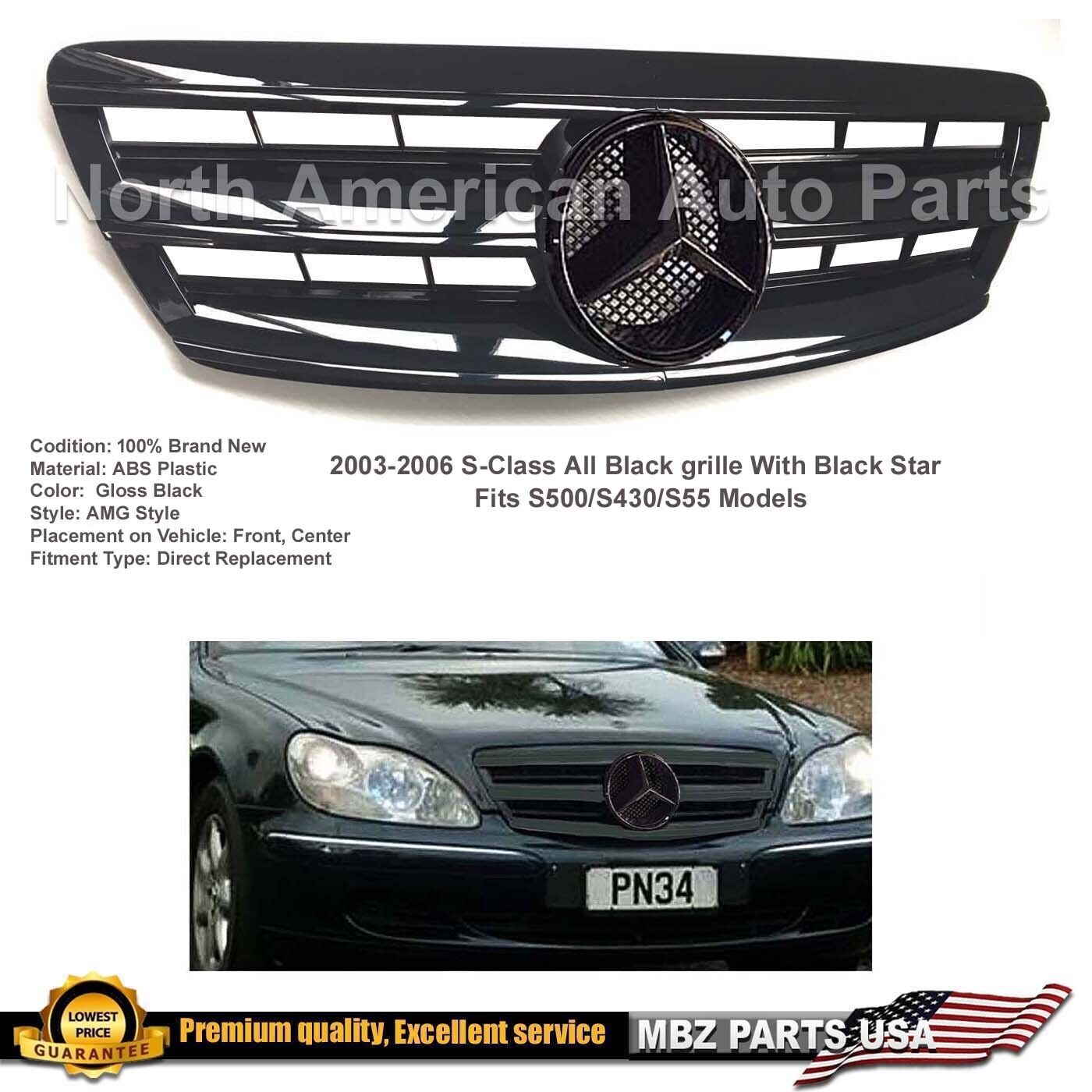 S430 S500 S55 S600 S-Class All Black Grille Black Star AMG 2003 2004 2005 2006