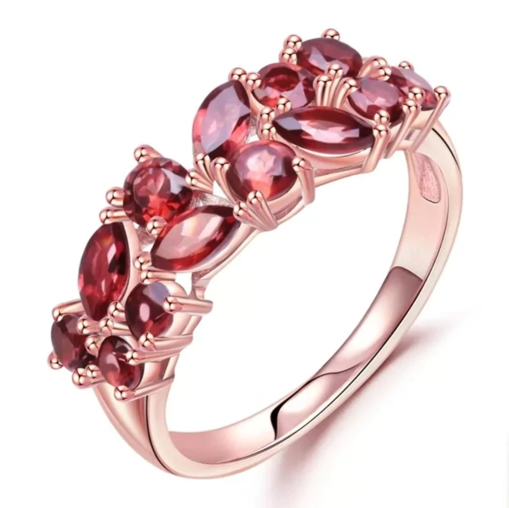 2 Carat Marquise and Round Garnet Leaf Promise Ring in 925 Sterling Silver
