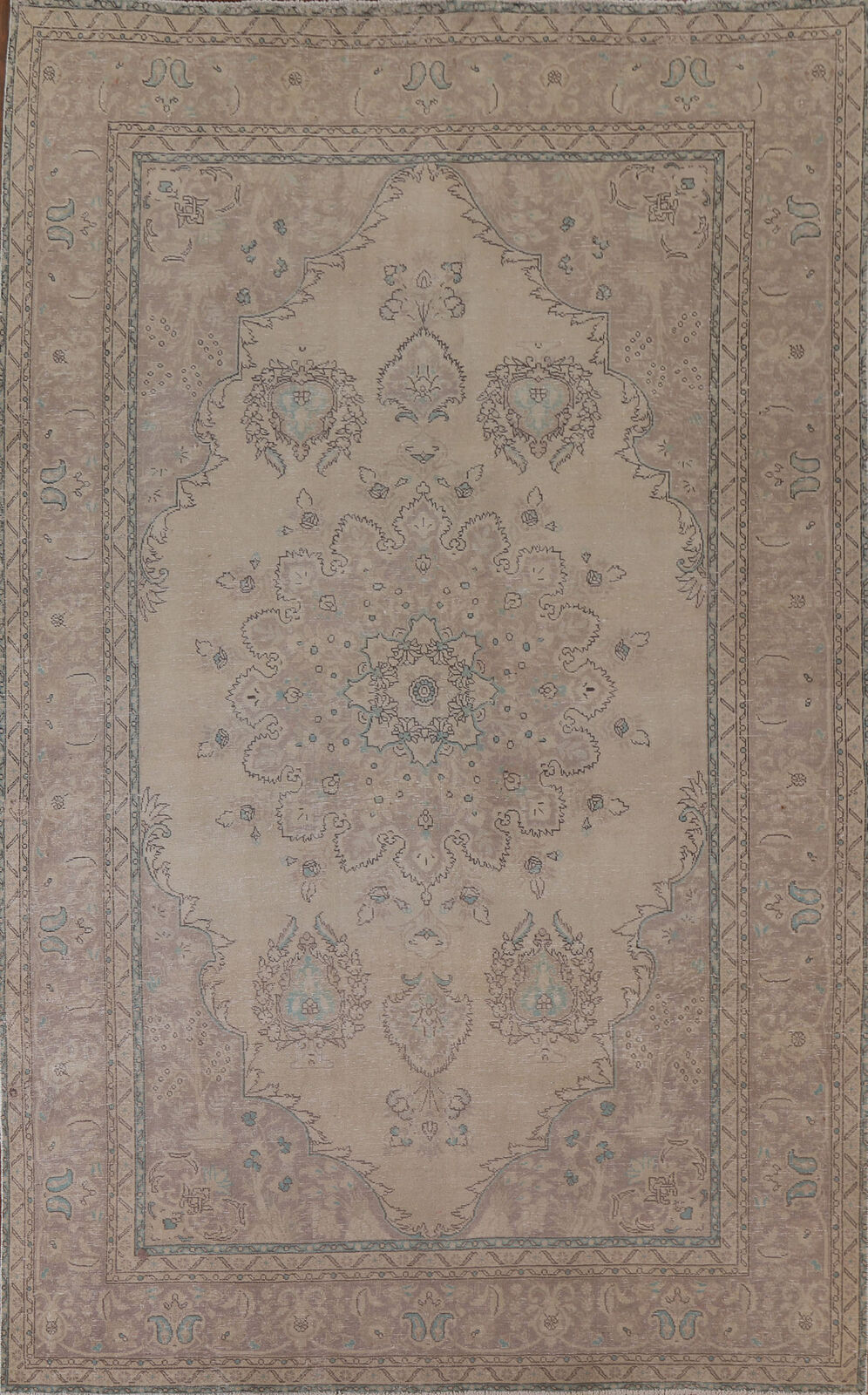 Muted Vintage Tebriz Living Room Area Rug 7x11 Hand-knotted Traditional Carpet