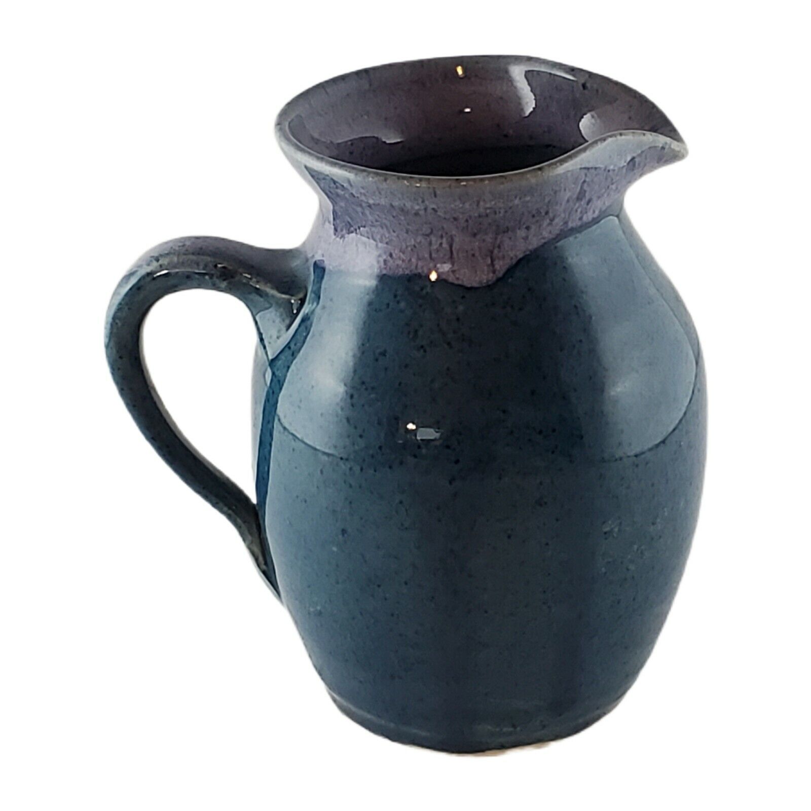 Black Mountain Pottery Pitcher Vase Signed John Garrou Deep Blue Drip Glaze 4\