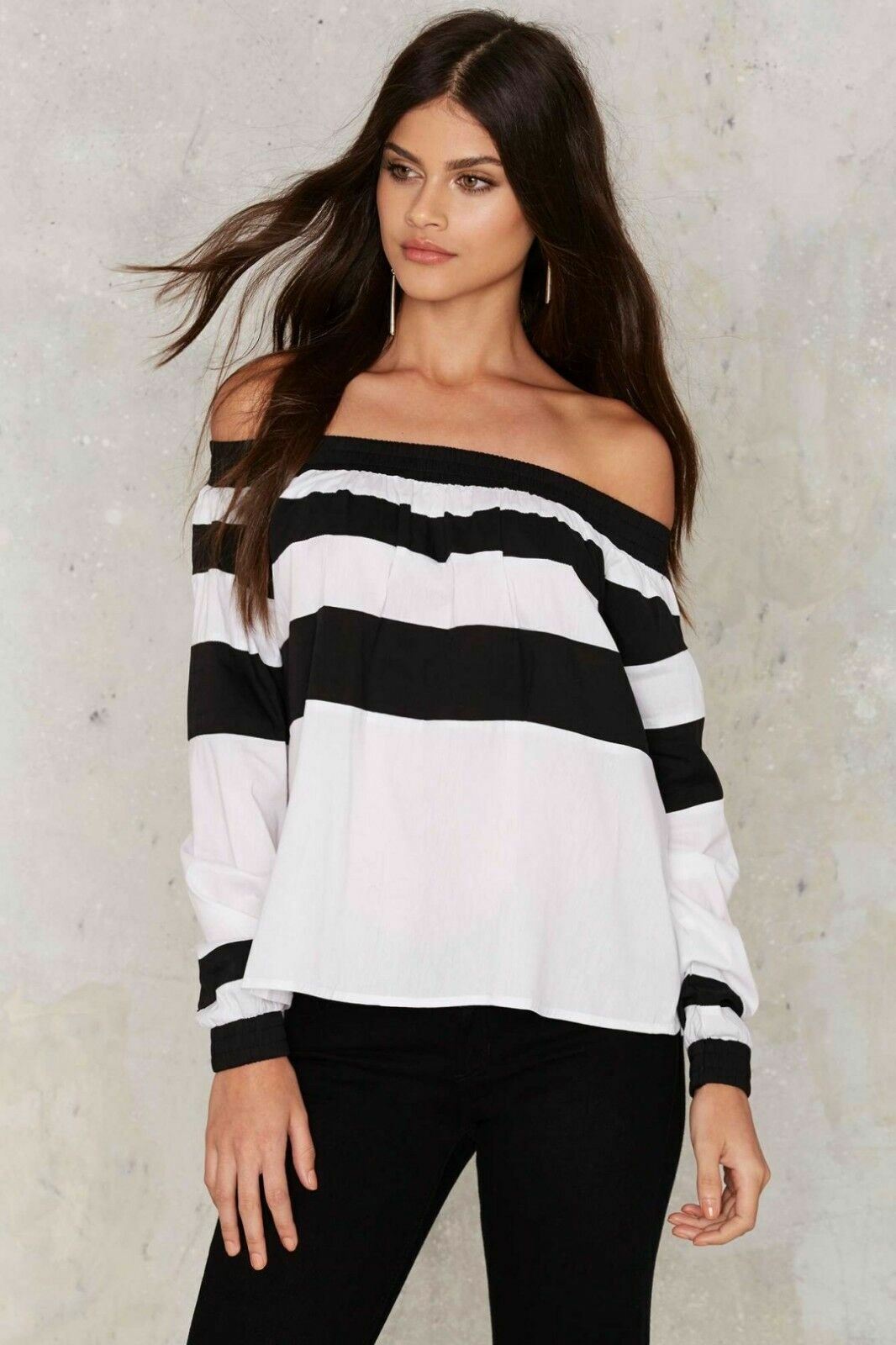 Love + Harmony Nasty Gal Down the Line off the Shoulders Striped Top Size S 