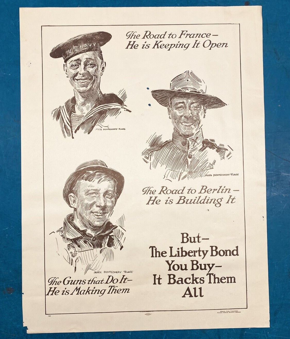 Original WWI James Montgomery Flagg Liberty Bonds You Buy Backs Them All Poster