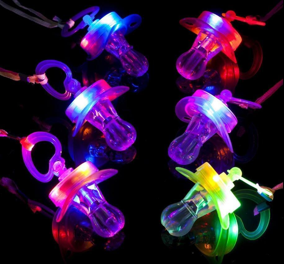 Light Up Pacifiers LED Party Glow Whistle Flashing Lanyard Party Wave 12 Pack