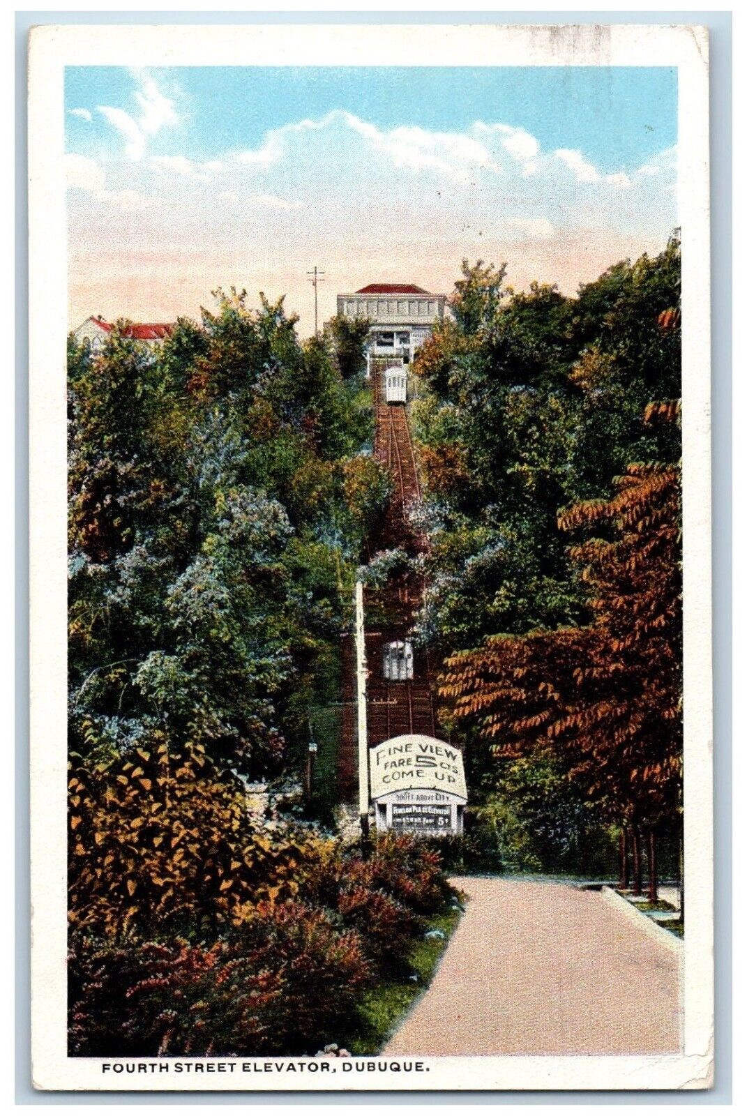 Dubuque Iowa IA Postcard Fourth Street Elevator Scenic View Trees 1916 Vintage