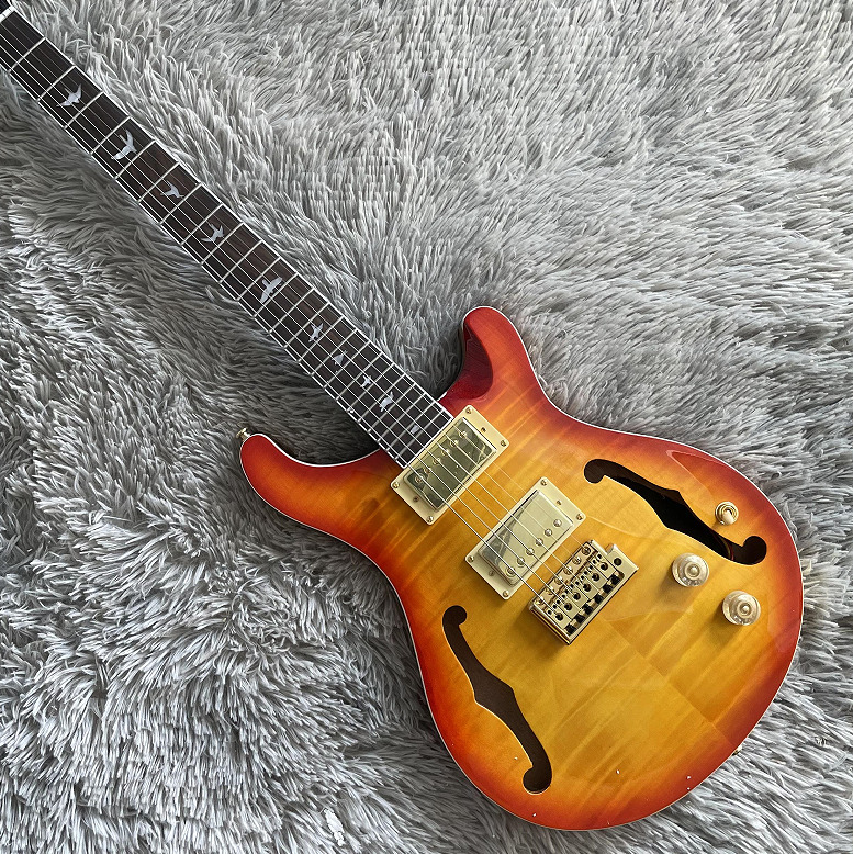 Custom Semi Hollow Body Electric Guitar CS Flamed Maple Top Bird Inlay Guitar