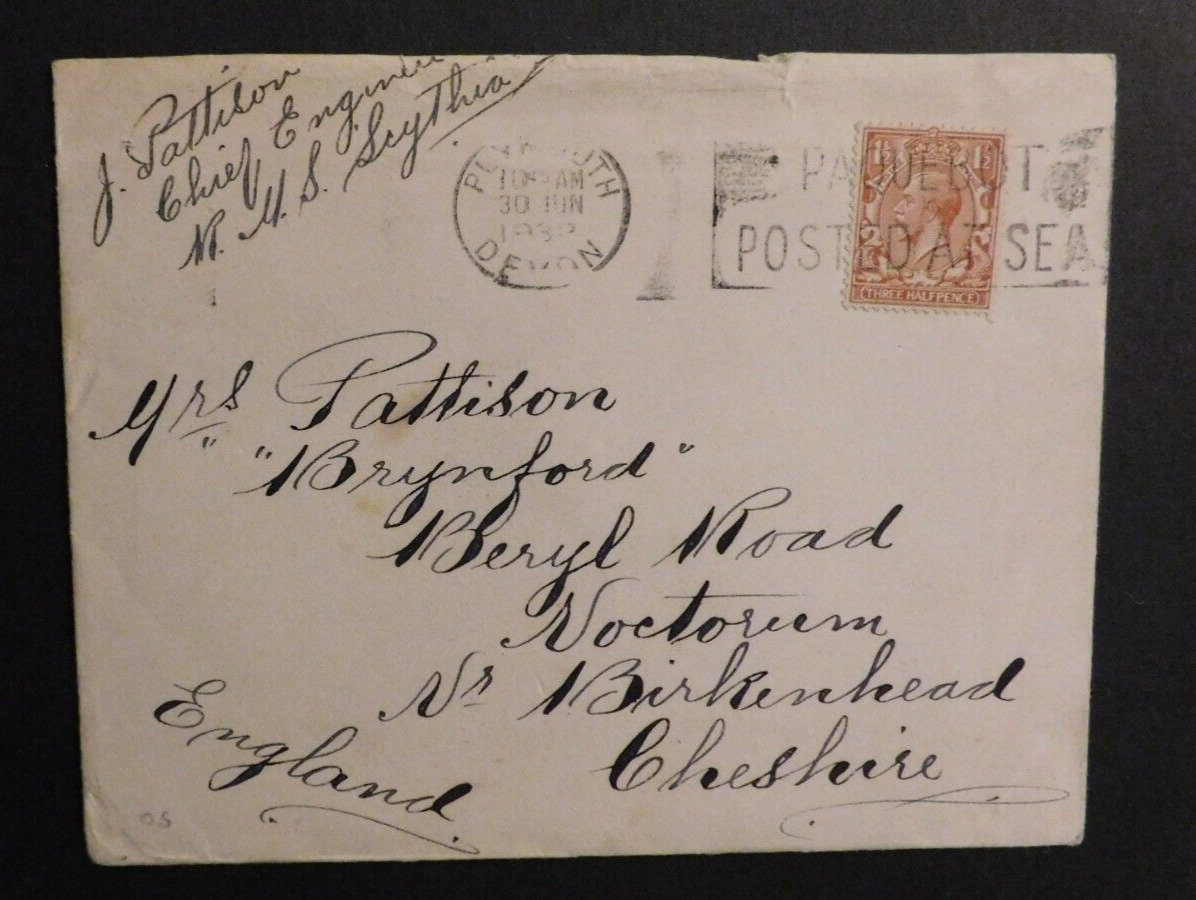1932 Britain Posted at Sea Cover RMS Scythia to Birkenhead Cheshire England